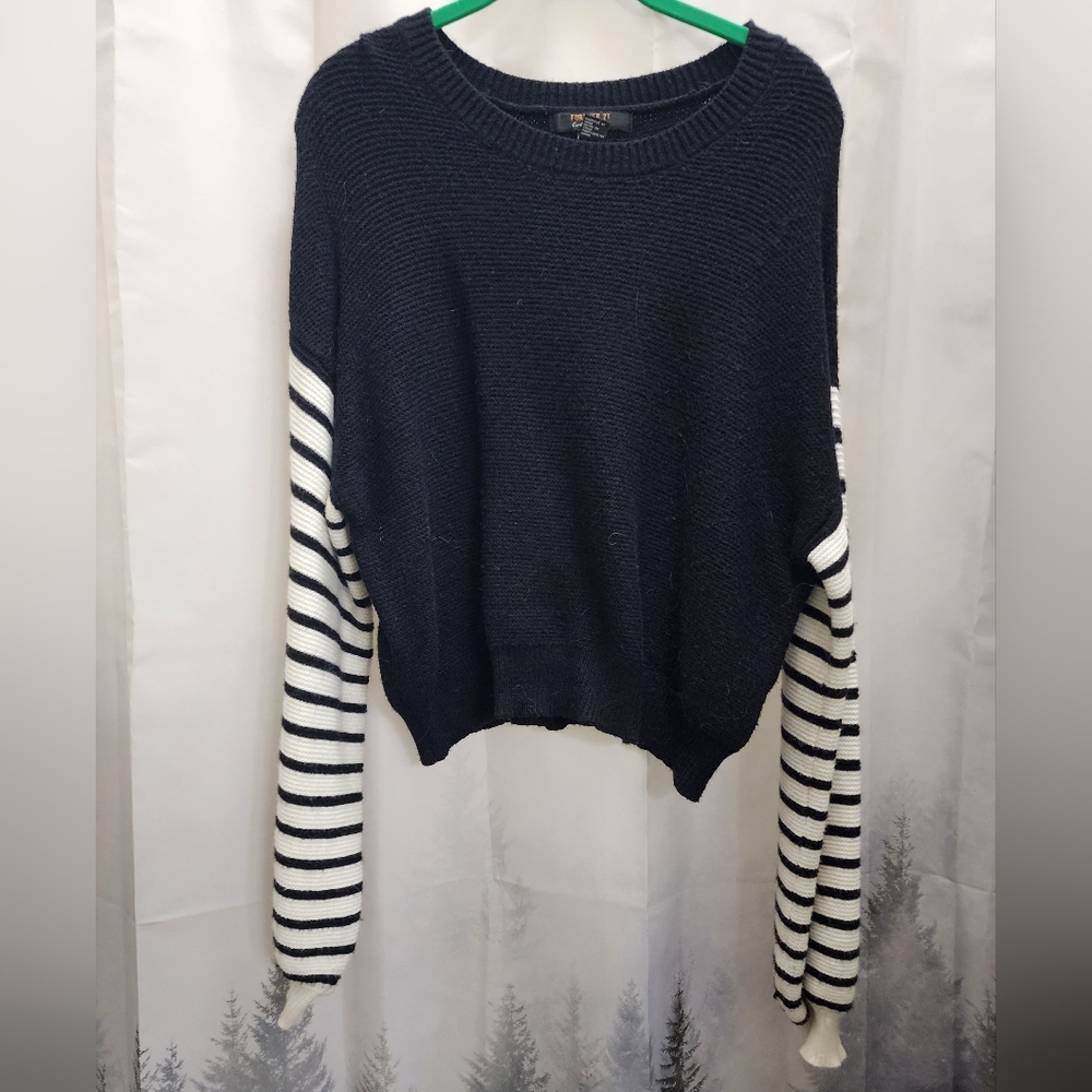 Forever 21 Oversized Cropped Sweater with Striped Sleeves